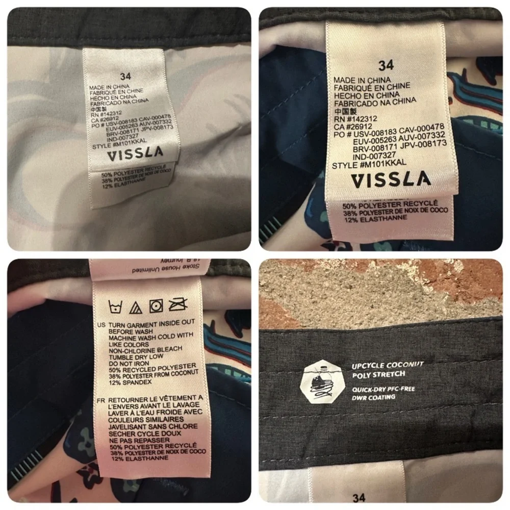 VISSLA Men's Blue and Cream Tropical Hawaiian Unlined Board Swim Shorts size 34